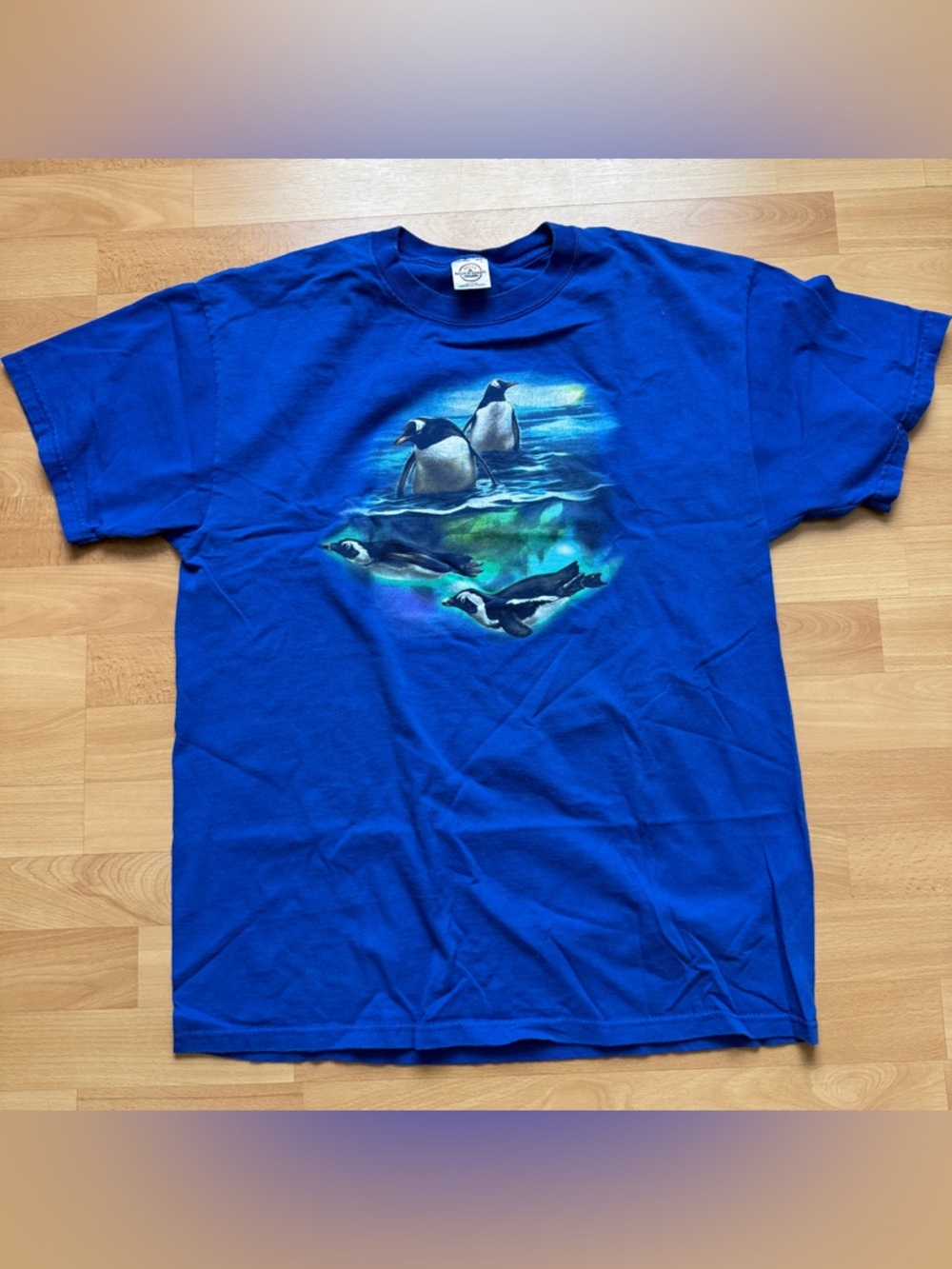 Sea World Vintage Penguin Animal Print Graphic Tee Mens Size Large